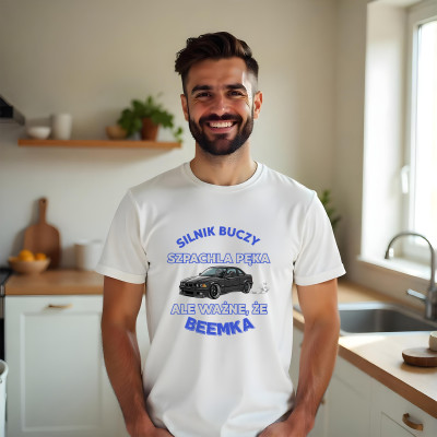 Koszulka z Nadrukiem Silnik BMW | Buczy Beemka – Samochód i Hobby