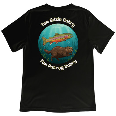 Koszulka z Nadrukiem | Tam Gdzie Bobry, Tam Pstrąg Dobry – Wędkarstwo Hobby