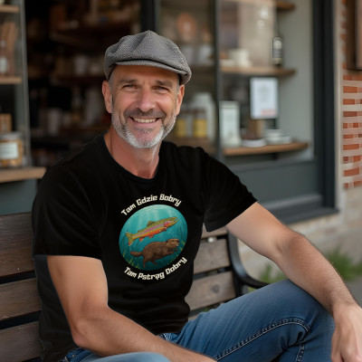 Koszulka z Nadrukiem | Tam Gdzie Bobry, Tam Pstrąg Dobry – Wędkarstwo Hobby