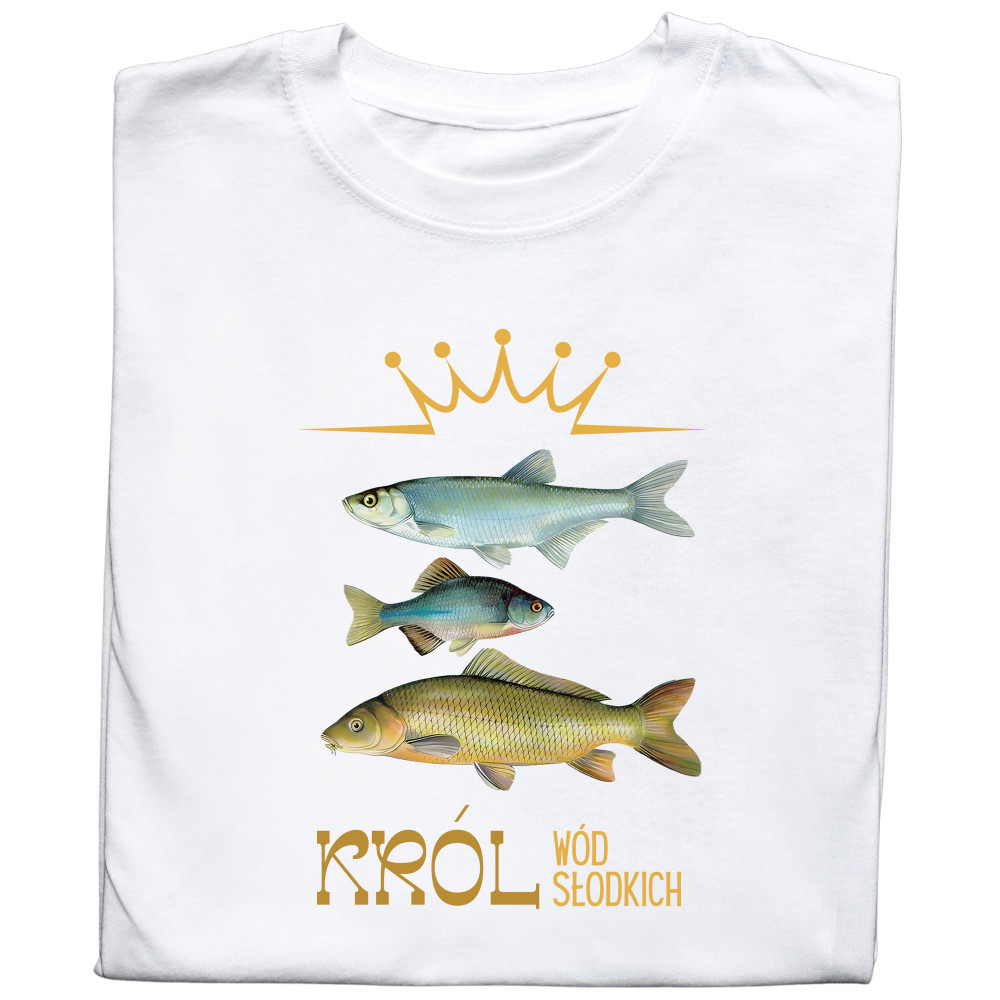 Koszulka z Nadrukiem Król Wód Słodkich | Wędkarstwo – Karp, Różanka, Ukleja