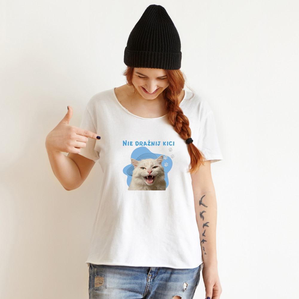 Koszulka z Nadrukiem Kot | Śmieszny Meme – Nie Drażnij Kici