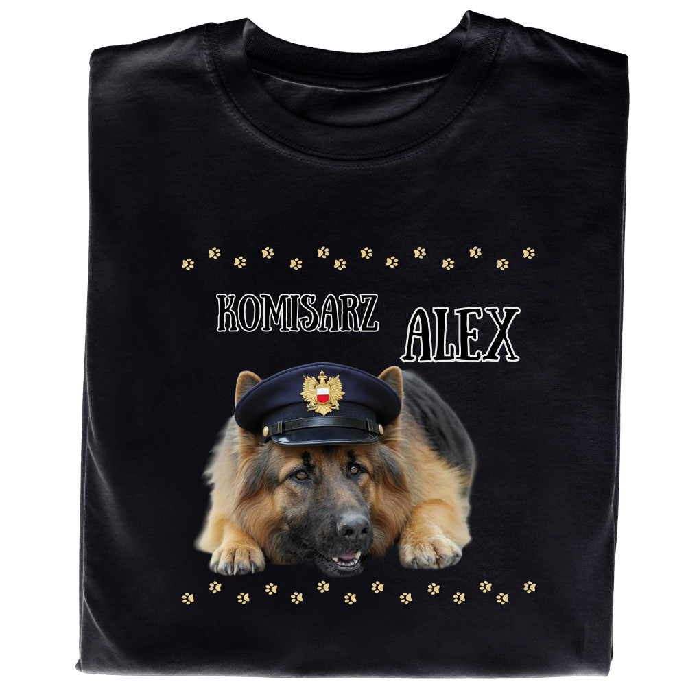 Koszulka z Nadrukiem Komisarz Alex | Śmieszna Koszulka z Psem