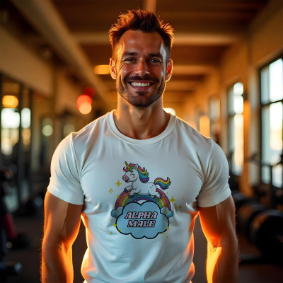 Koszulka z Nadrukiem Alpha Male | Śmieszny Jednorożec Meme Cute