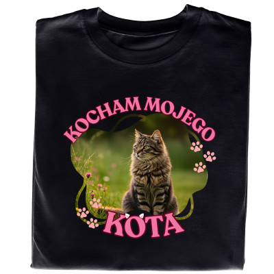 Koszulka z Nadrukiem – Zdjęcie Twojego Kota | „Kocham Mojego Kota”