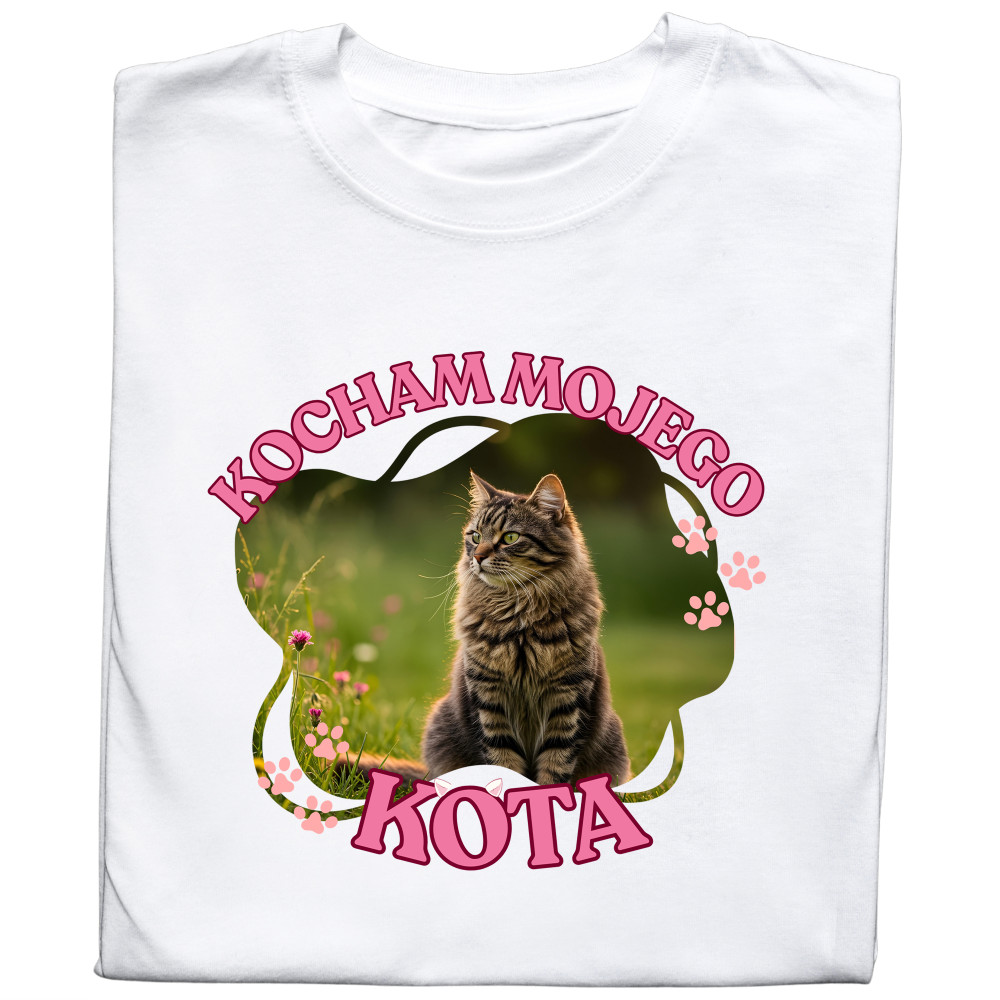 Koszulka z Nadrukiem – Zdjęcie Twojego Kota | „Kocham Mojego Kota”