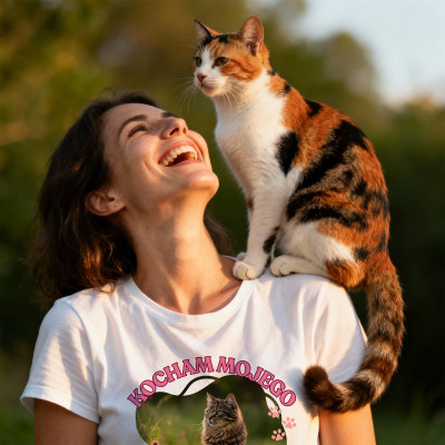 Koszulka z Nadrukiem – Zdjęcie Twojego Kota | „Kocham Mojego Kota”