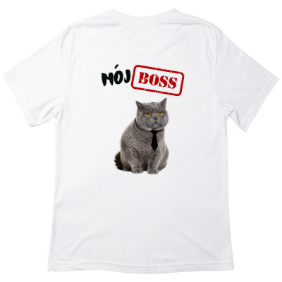 Koszulka z Nadrukiem „Mój Boss Kot” – Śmieszna, Humorystyczna | Idealny Prezent