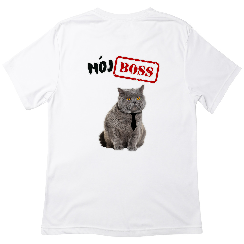 Koszulka z Nadrukiem „Mój Boss Kot” – Śmieszna, Humorystyczna | Idealny Prezent