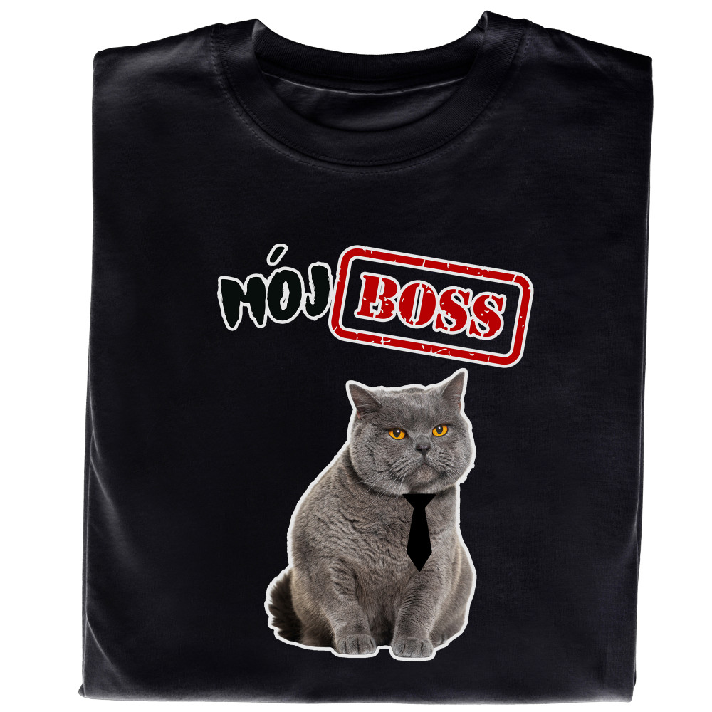 Koszulka z Nadrukiem „Mój Boss Kot” – Śmieszna, Humorystyczna | Idealny Prezent