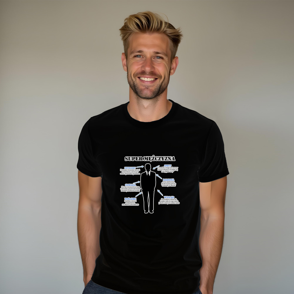 Koszulka z Nadrukiem „Super Mężczyzna” – Śmieszny Prezent na Walentynki i Inne Okazje