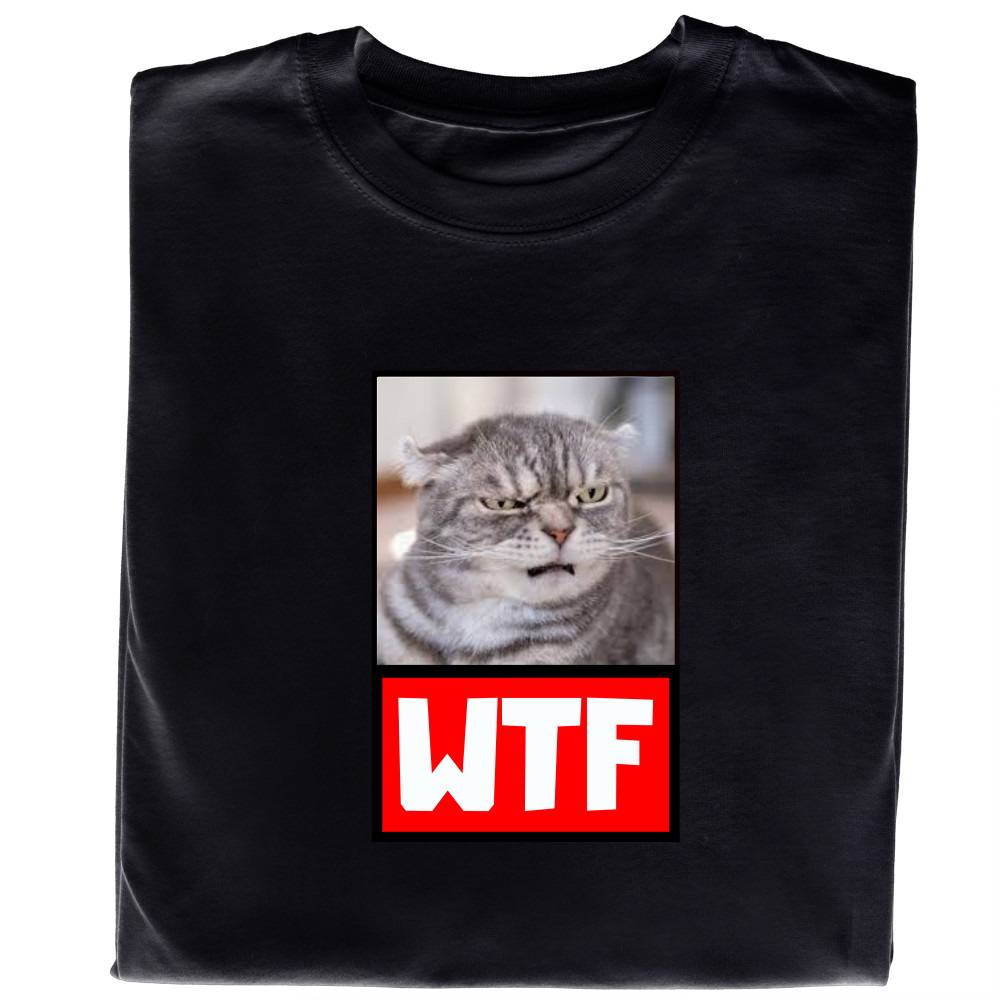Koszulka z Nadrukiem „Kot WTF Meme” – Śmieszna Grafika, Idealny Prezent