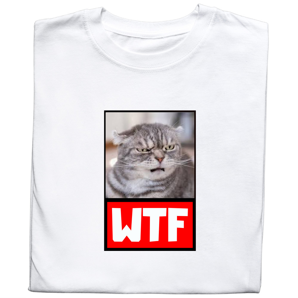Koszulka z Nadrukiem „Kot WTF Meme” – Śmieszna Grafika, Idealny Prezent