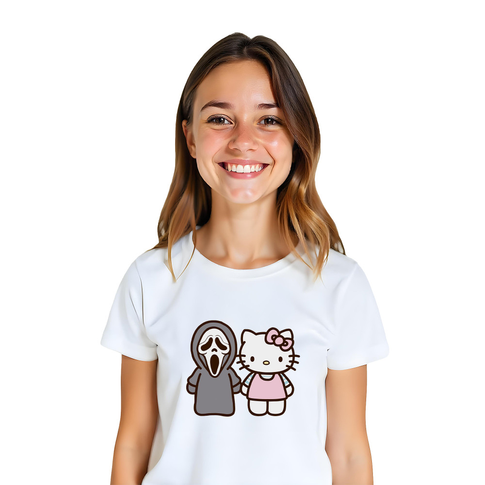 Koszulka z Nadrukiem Hello Kitty & Ghost Face – Unikalny Prezent na Każdą Okazję