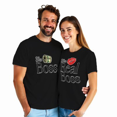 Koszulki dla Par – „The Boss & Real Boss” – Śmieszny Pomysł na Prezent