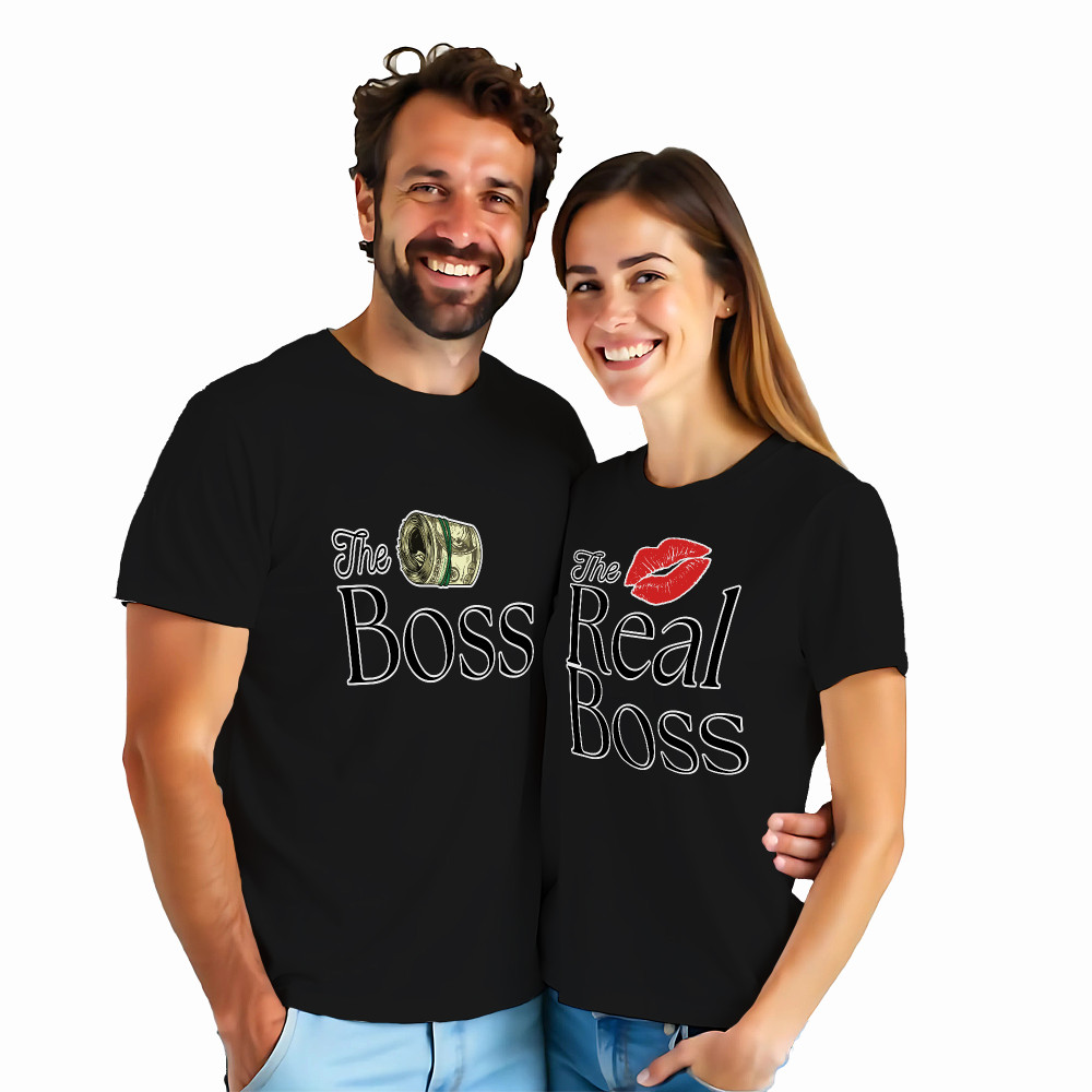 Koszulki dla Par – „The Boss & Real Boss” – Śmieszny Pomysł na Prezent