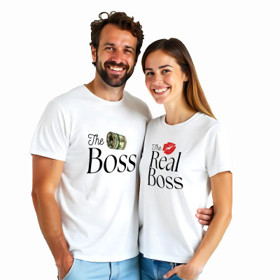 Koszulki dla Par – „The Boss & Real Boss” – Śmieszny Pomysł na Prezent