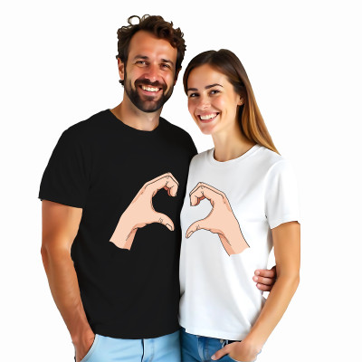 Koszulki dla Par – „Ręce w Kształcie Serca Love” – Idealny Prezent dla Zakochanych