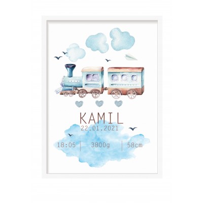 Metryczka A4+ramka Roczek Chrzest Urodziny