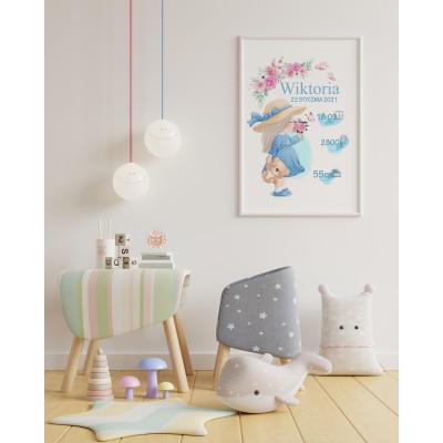 Metryczka A4+ramka Narodziny Chrzest Urodziny