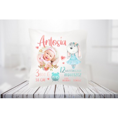 PODUSZKA ZE ZDJĘCIEM METRYCZKA CHRZEST URODZINY