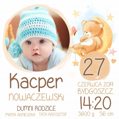 PODUSZKA ZE ZDJĘCIEM METRYCZKA CHRZEST URODZINY