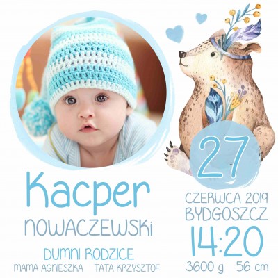 PODUSZKA ZE ZDJĘCIEM METRYCZKA CHRZEST URODZINY