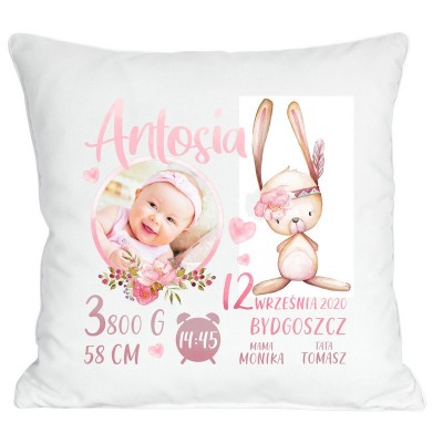 PODUSZKA ZE ZDJĘCIEM METRYCZKA CHRZEST URODZINY