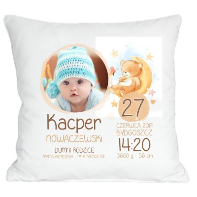 PODUSZKA ZE ZDJĘCIEM METRYCZKA CHRZEST URODZINY