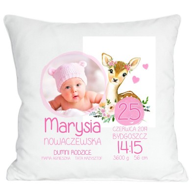 PODUSZKA ZE ZDJĘCIEM METRYCZKA CHRZEST URODZINY