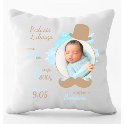 PODUSZKA ZE ZDJĘCIEM METRYCZKA CHRZEST URODZINY