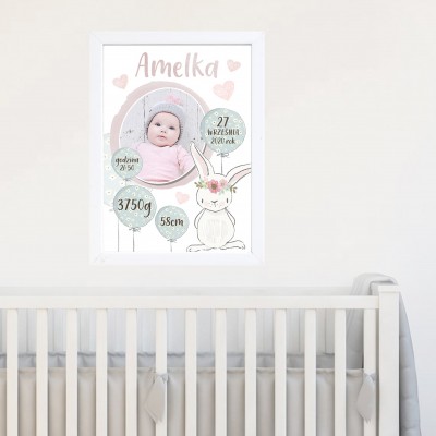 Metryczka A4+ramka roczek chrzest urodziny