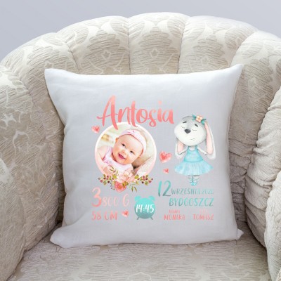 PODUSZKA ZE ZDJĘCIEM METRYCZKA CHRZEST URODZINY