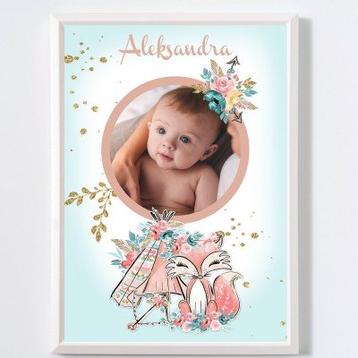 Plakat ze zdjęciem i imieniem dla dziewczynki