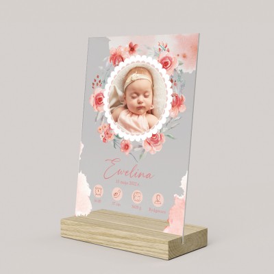 Metryczka ze zdjęciem na szkle akrylowym dla dziewczynki