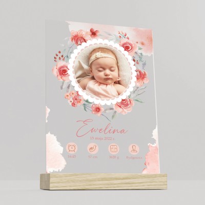 Metryczka ze zdjęciem na szkle akrylowym dla dziewczynki