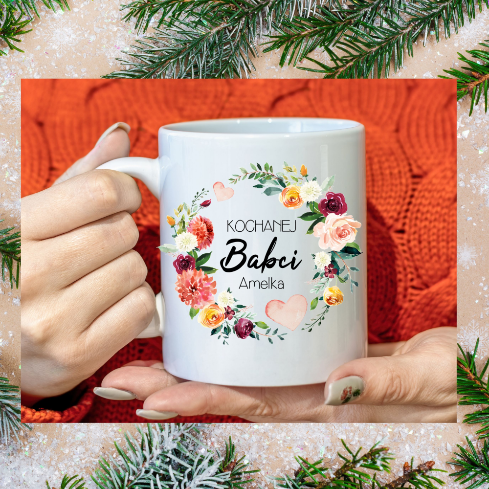 Personalizowany kubek dla Babci ze zdjęciem – zestaw prezentowy z herbatką i miodem