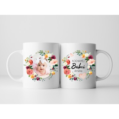 Personalizowany kubek dla Babci ze zdjęciem – zestaw prezentowy z herbatką i miodem