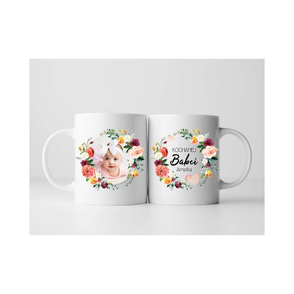 Personalizowany kubek dla Babci ze zdjęciem – zestaw prezentowy z herbatką i miodem