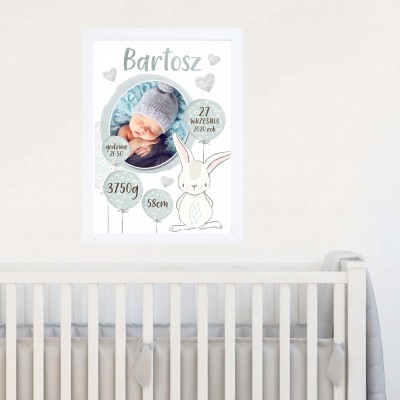 Metryczka A4+ramka Roczek Chrzest Urodziny