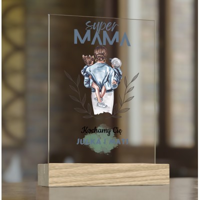 "Super Mama" - Elegancka Statuetka na Szkle Akrylowym z Podstawką