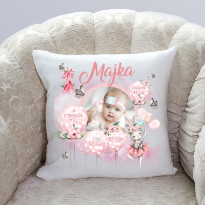 Metryczka Narodzin w Formie Poduszki ze Zdjęciem