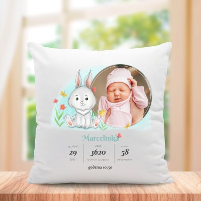 Poduszka ze zdjęciem i metryczką narodzin