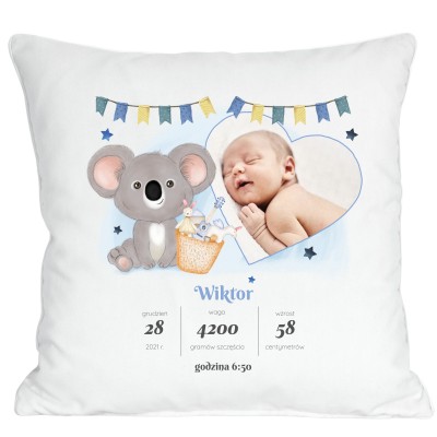 Poduszka ze zdjęciem i metryczką