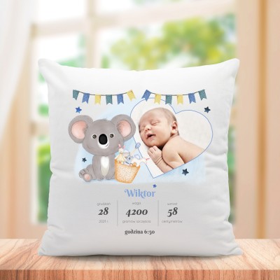 Poduszka ze zdjęciem i metryczką