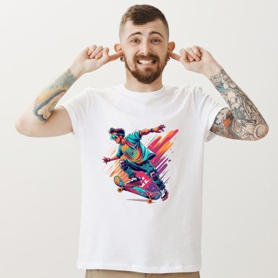 Koszulka z nadrukiem sportowca na deskorolce | Styl streetwear