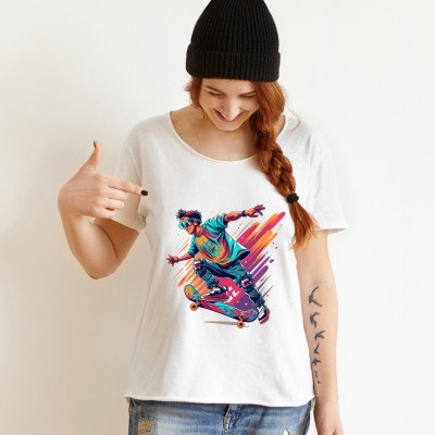 Koszulka z nadrukiem sportowca na deskorolce | Styl streetwear