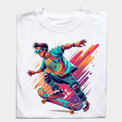 Koszulka z nadrukiem sportowca na deskorolce | Styl streetwear