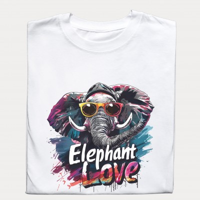 Koszulka ze słoniem w okularach i napisem 'Elephant Love'