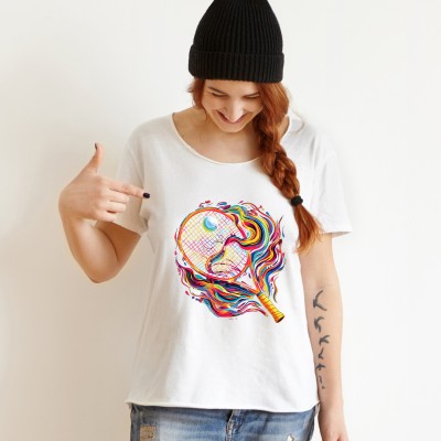 Koszulka z grafiką rakietki i piłki | Sportowy styl ping-pong