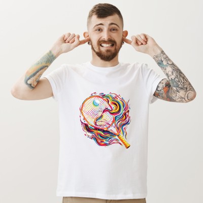 Koszulka z grafiką rakietki i piłki | Sportowy styl ping-pong